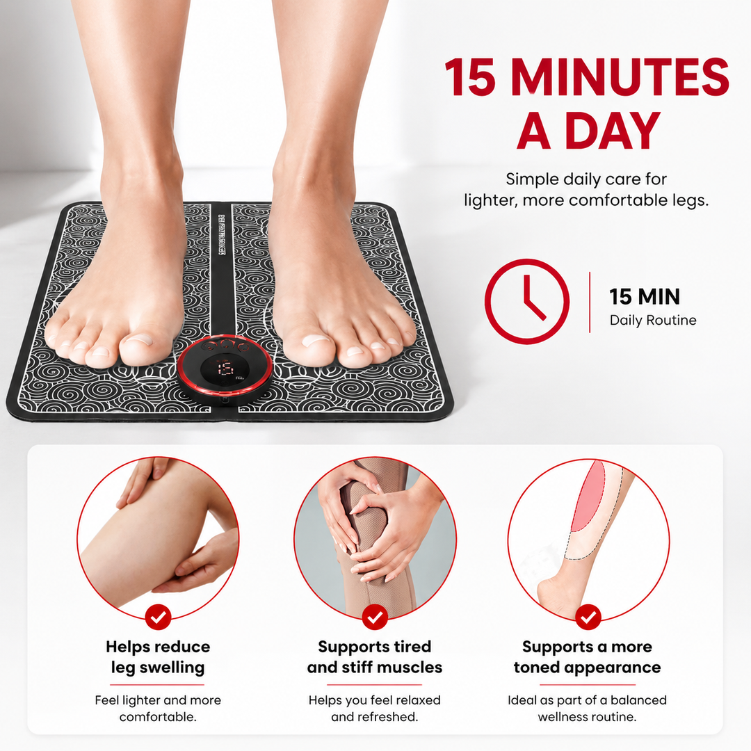 Premium EMS Foot Massager Mat USB-C Rechargeable Foot and Leg Stimulation Device with Remote Control 8 Modes 19 Intensity Levels Foldable Recovery Mat