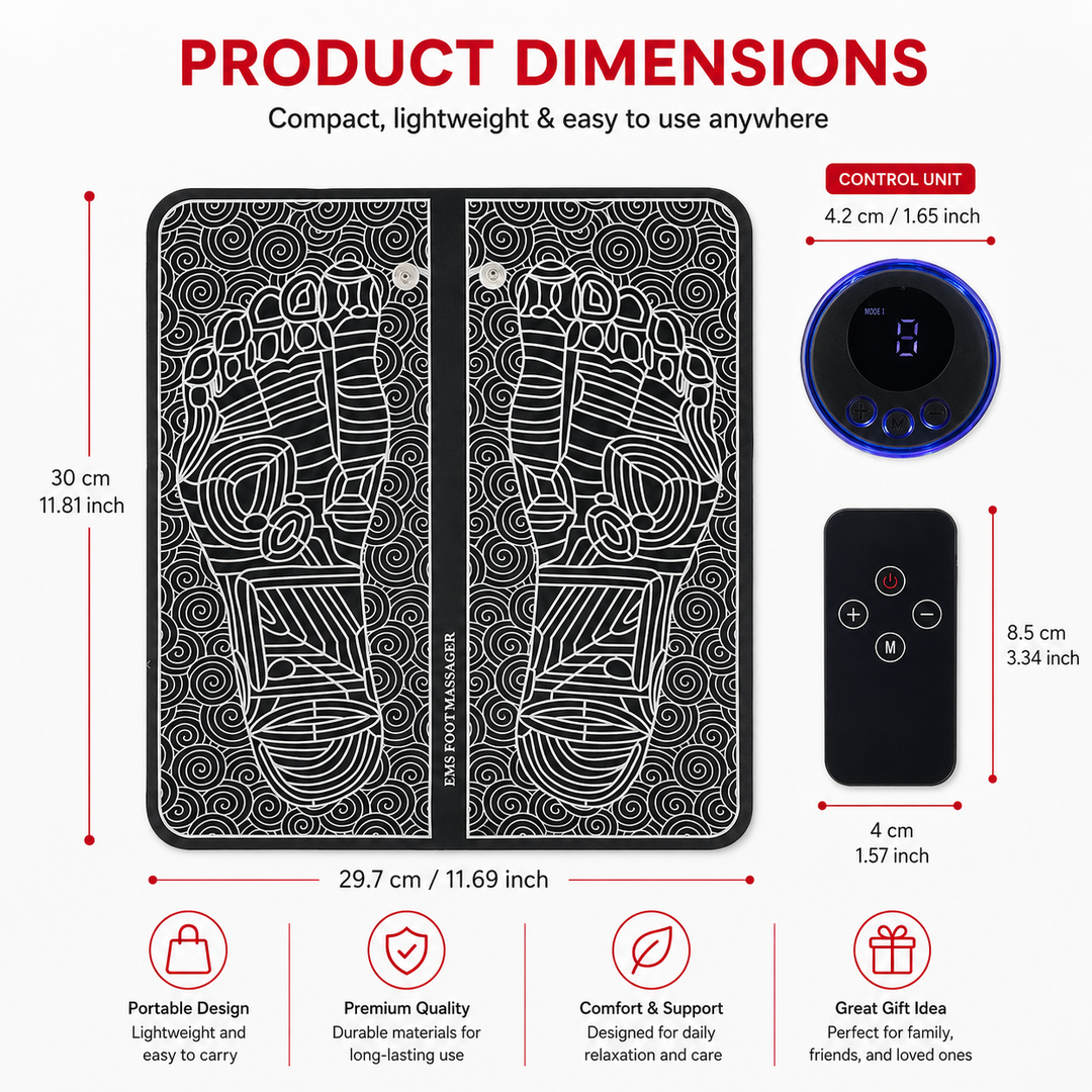 Premium EMS Foot Massager Mat USB-C Rechargeable Foot and Leg Stimulation Device with Remote Control 8 Modes 19 Intensity Levels Foldable Recovery Mat