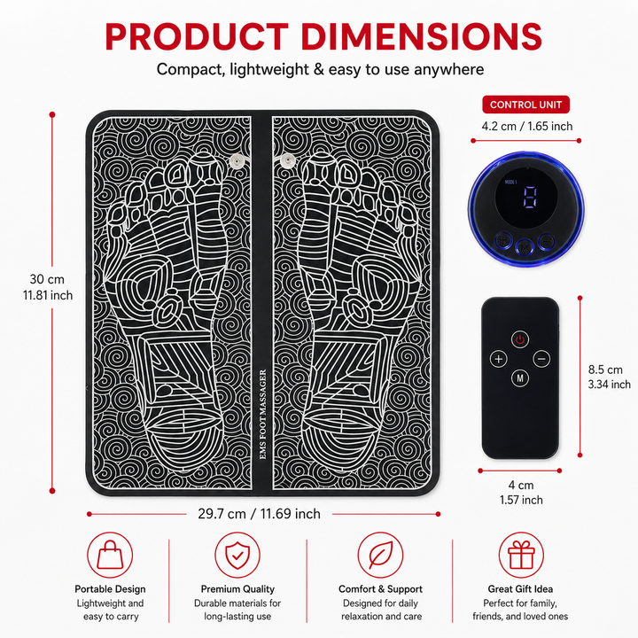 Premium EMS Foot Massager Mat USB-C Rechargeable Foot and Leg Stimulation Device with Remote Control 8 Modes 19 Intensity Levels Foldable Recovery Mat