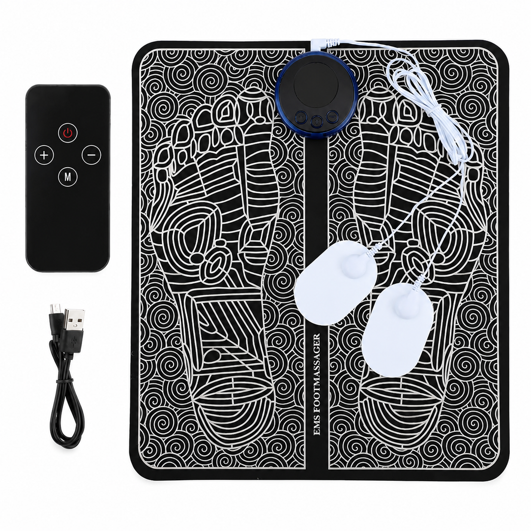 Premium EMS Foot Massager Mat USB-C Rechargeable Foot and Leg Stimulation Device with Remote Control 8 Modes 19 Intensity Levels Foldable Recovery Mat