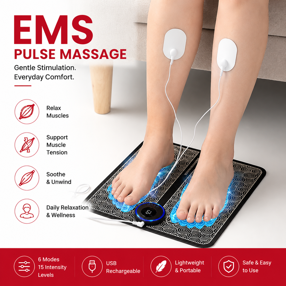 Premium EMS Foot Massager Pad Electric Acupoint Stimulation Massage Mat Remote Control 8 Modes 19 Intensity Portable Foot & Leg Relaxation Therapy Device