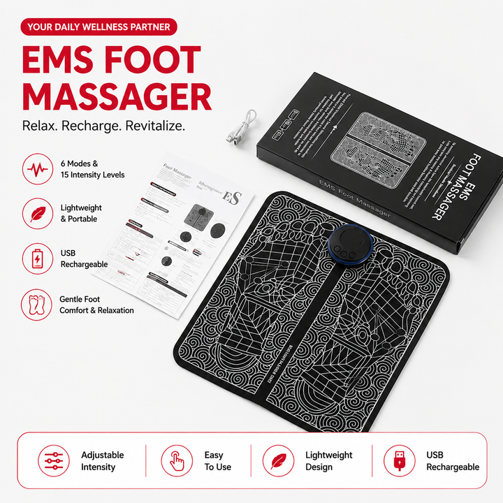 Premium EMS Foot Massager Pad Electric Acupoint Stimulation Massage Mat Remote Control 8 Modes 19 Intensity Portable Foot &amp; Leg Relaxation Therapy Device