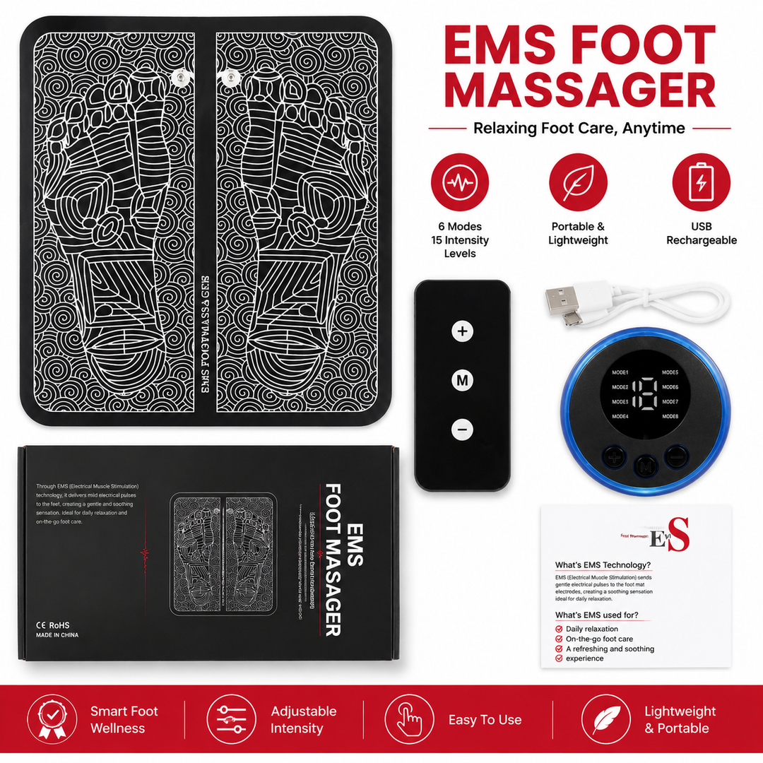 Premium EMS Foot Massager Pad Electric Acupoint Stimulation Massage Mat Remote Control 8 Modes 19 Intensity Portable Foot &amp; Leg Relaxation Therapy Device