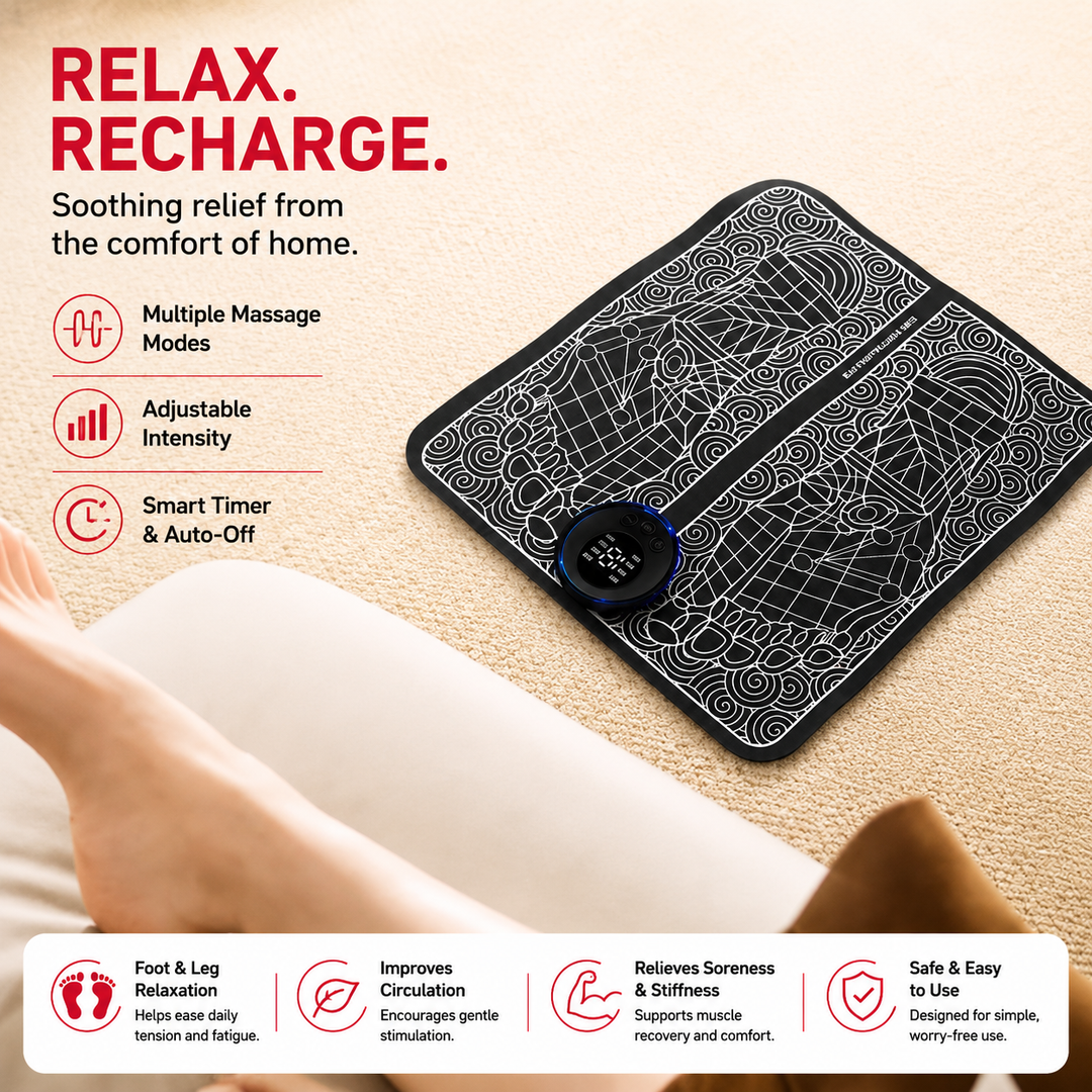 Premium EMS Foot Massager Pad Electric Acupoint Stimulation Massage Mat Remote Control 8 Modes 19 Intensity Portable Foot &amp; Leg Relaxation Therapy Device