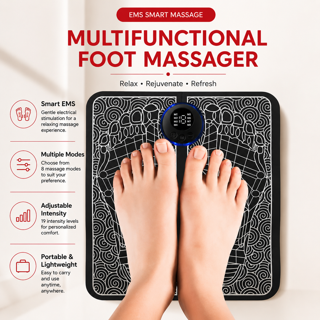 Premium EMS Foot Massager Pad Electric Massage Mat Remote Control 8 Modes 19 Levels Portable Foot Leg Massager Home Office Travel Daily Use Comfort