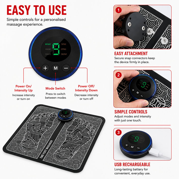 Premium EMS Foot Massager Pad Electric Massage Mat Remote Control 8 Modes 19 Levels Portable Foot Leg Massager Home Office Travel Daily Use Comfort