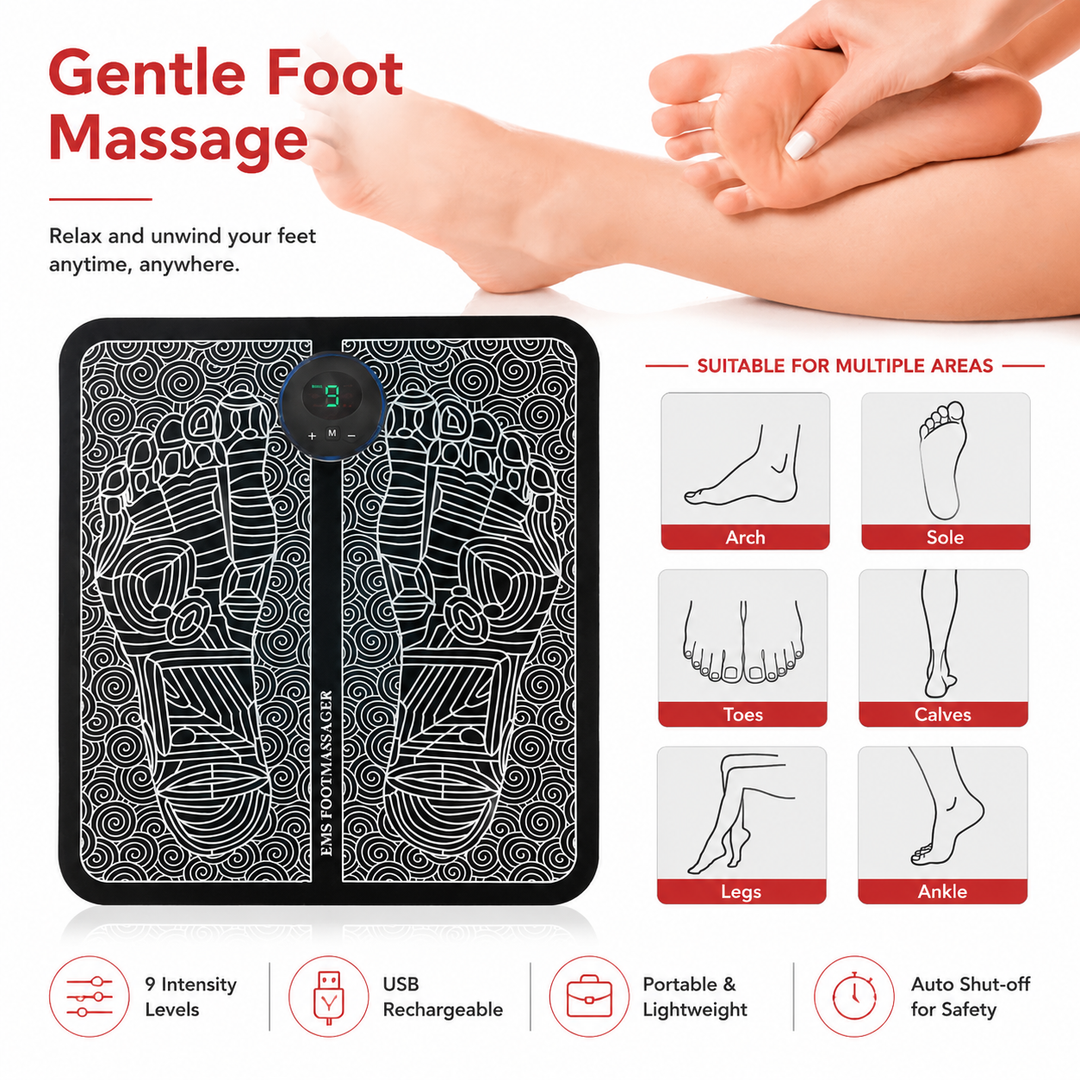 Premium EMS Foot Massager Pad Electric Massage Mat Remote Control 8 Modes 19 Levels Portable Foot Leg Massager Home Office Travel Daily Use Comfort
