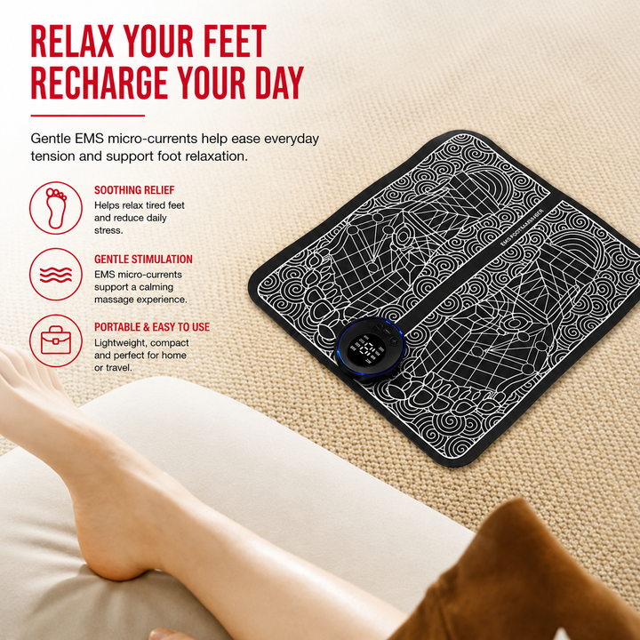 Premium EMS Foot Massager Pad Electric Massage Mat Remote Control 8 Modes 19 Levels Portable Foot Leg Massager Home Office Travel Daily Use Comfort