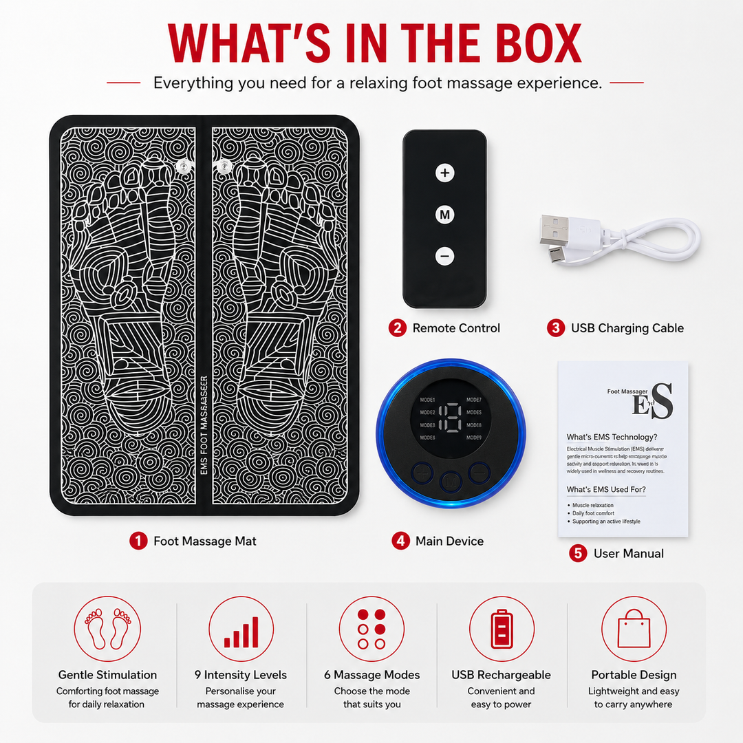 Premium EMS Foot Massager Pad Electric Massage Mat Remote Control 8 Modes 19 Levels Portable Foot Leg Massager Home Office Travel Daily Use Comfort
