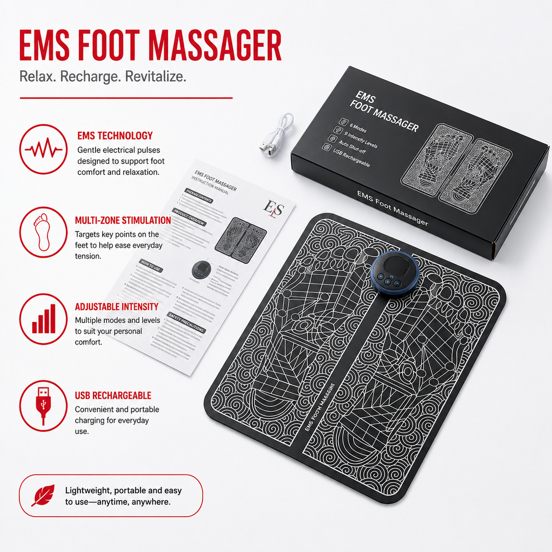 Premium EMS Foot Massager Pad Electric Massage Mat Remote Control 8 Modes 19 Levels Portable Foot Leg Massager Home Office Travel Daily Use Comfort