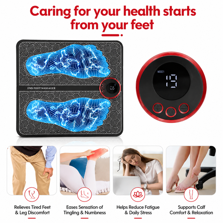 Premium EMS Foot Massager Pad Electric Massage Mat Remote Control 8 Modes 19 Levels Portable Foot Leg Massager Home Office Travel Daily Use Comfort