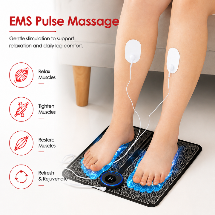 Premium EMS Foot Massager Pad Electric Massage Mat Remote Control 8 Modes 19 Levels Portable Foot Leg Massager Home Office Travel Daily Use Comfort