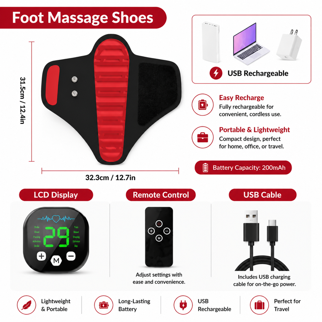 Premium EMS Foot Massager Slippers with Remote Control Electric Foot Stimulation Shoes 10 Modes 29 Intensity Levels USB-C Rechargeable Foot Massage Device