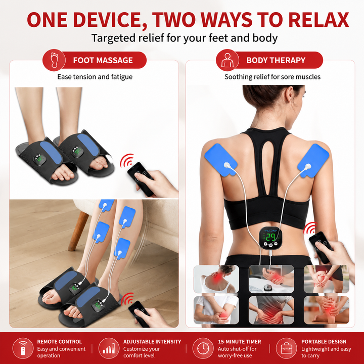 Premium EMS Foot Massager Slippers with Remote Control Electric Foot Stimulation Shoes 10 Modes 29 Intensity Levels USB-C Rechargeable Foot Massage Device