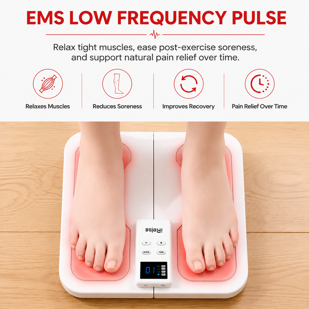 Premium EMS Foot Massager for Circulation TENS Electric Foot Pain Relief System with Heat Muscle Stimulation Adjustable Intensity Portable Home Use