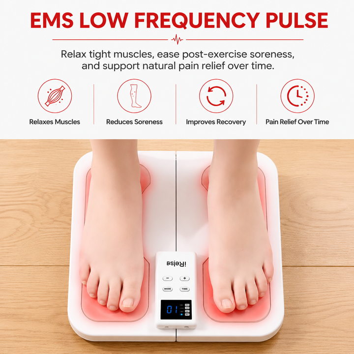 Premium EMS Foot Massager for Circulation TENS Electric Foot Pain Relief System with Heat Muscle Stimulation Adjustable Intensity Portable Home Use