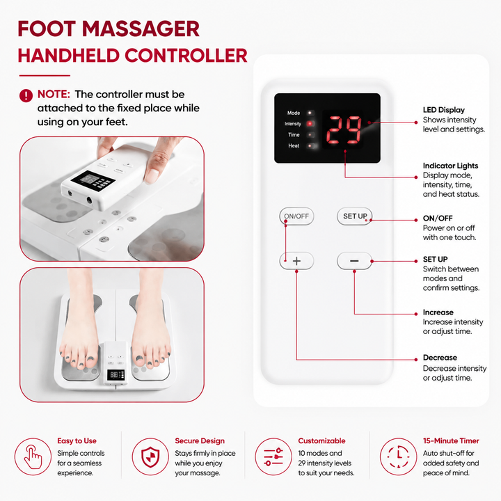 Premium EMS Foot Massager for Circulation TENS Electric Foot Pain Relief System with Heat Muscle Stimulation Adjustable Intensity Portable Home Use