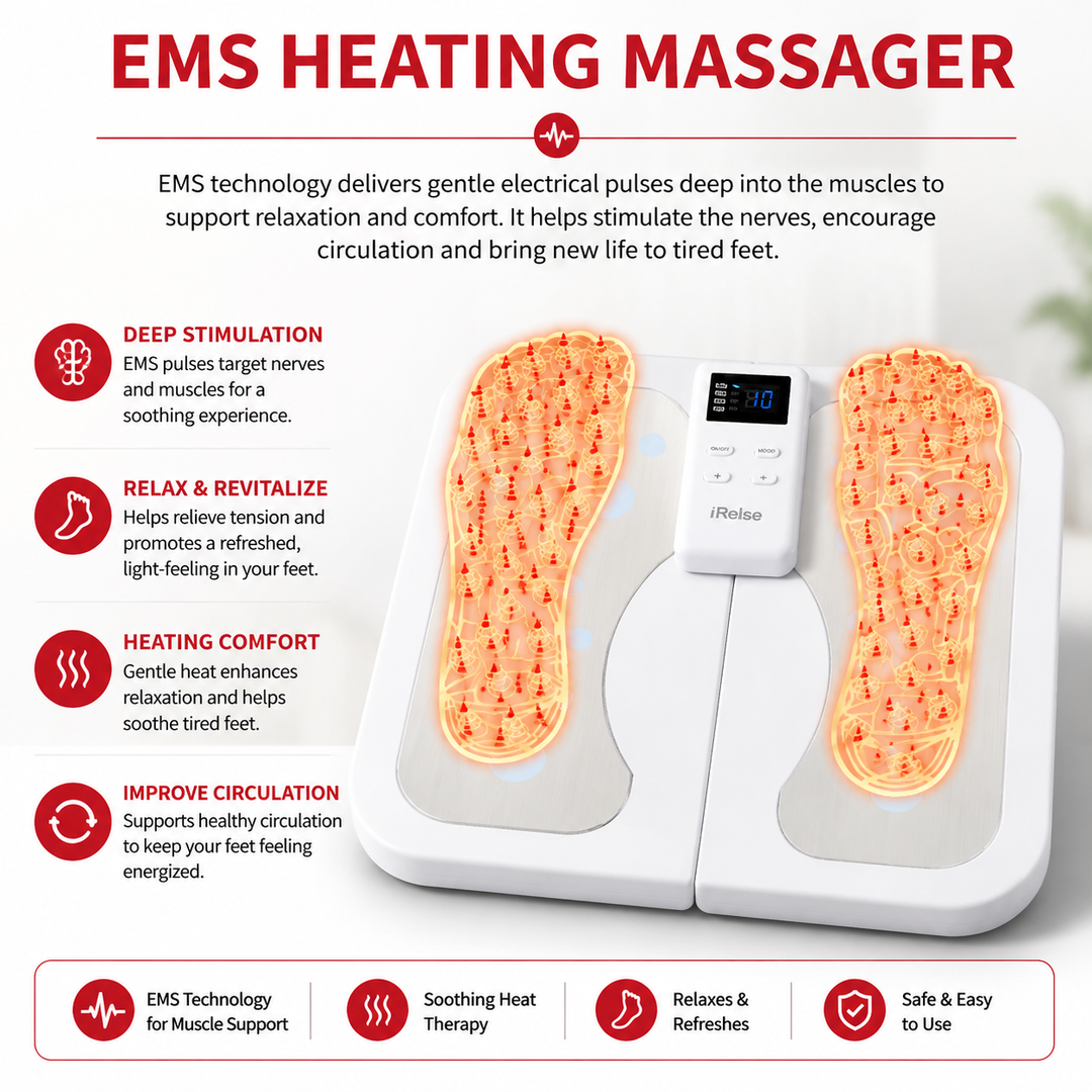 Premium EMS Foot Massager for Circulation TENS Electric Foot Pain Relief System with Heat Muscle Stimulation Adjustable Intensity Portable Home Use