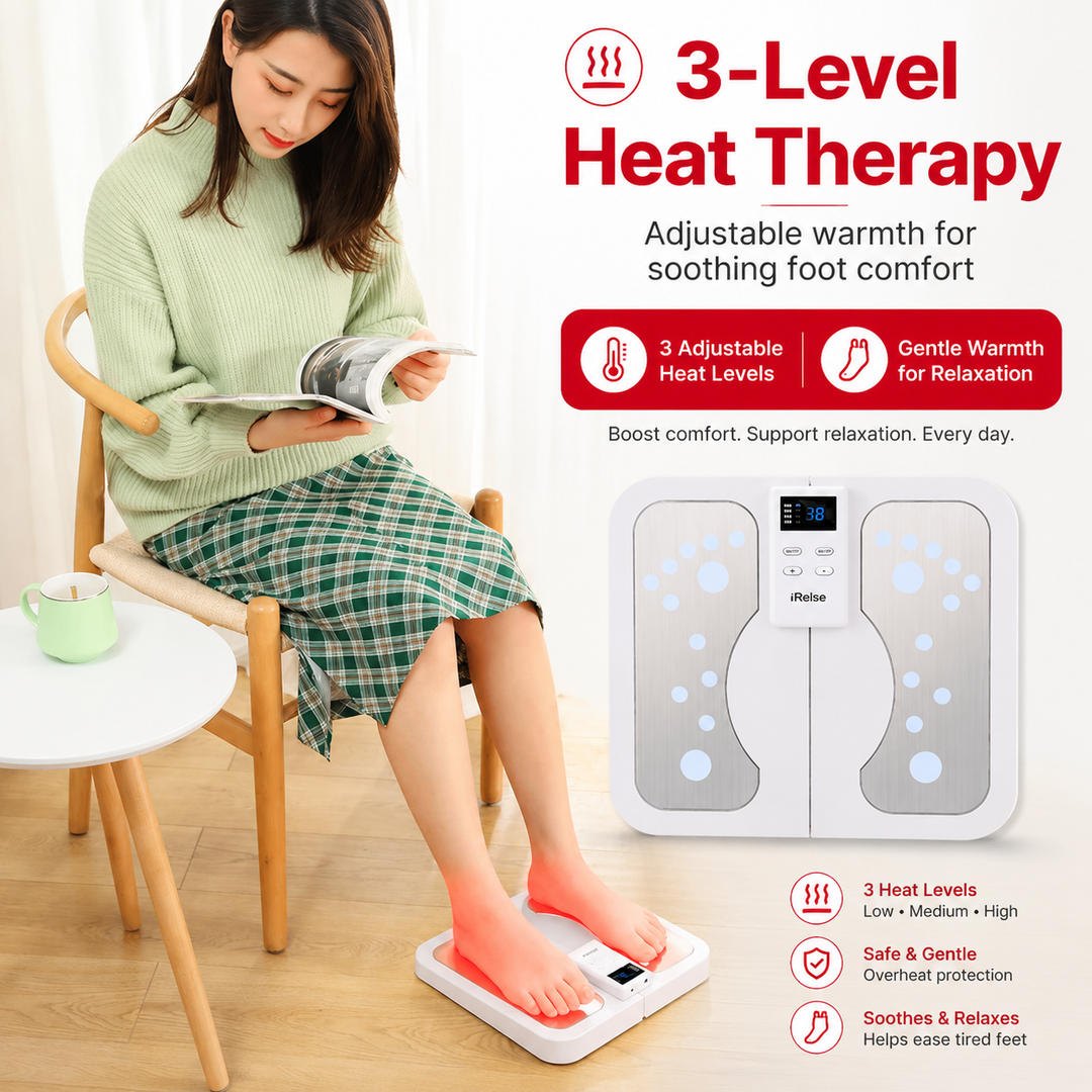 Premium EMS Foot Massager for Circulation TENS Electric Foot Pain Relief System with Heat Muscle Stimulation Adjustable Intensity Portable Home Use