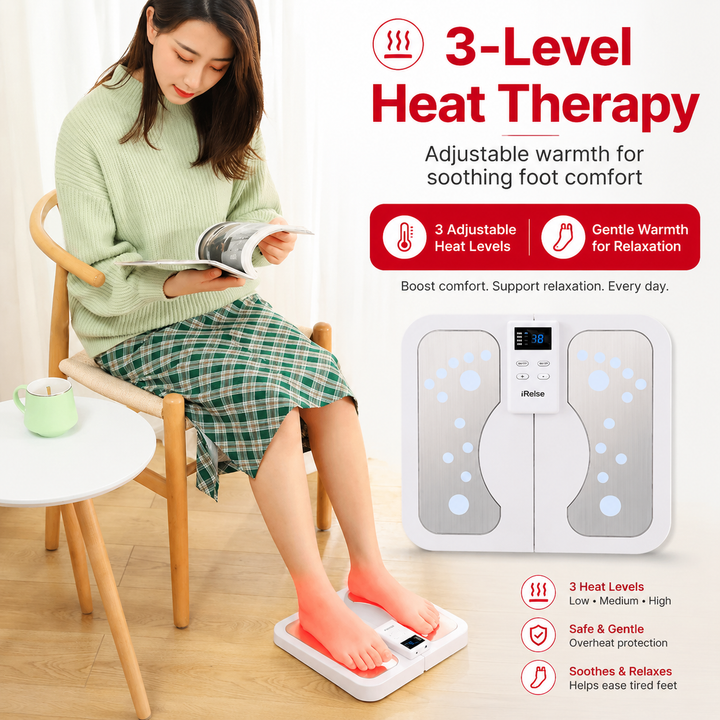 Premium EMS Foot Massager for Circulation TENS Electric Foot Pain Relief System with Heat Muscle Stimulation Adjustable Intensity Portable Home Use