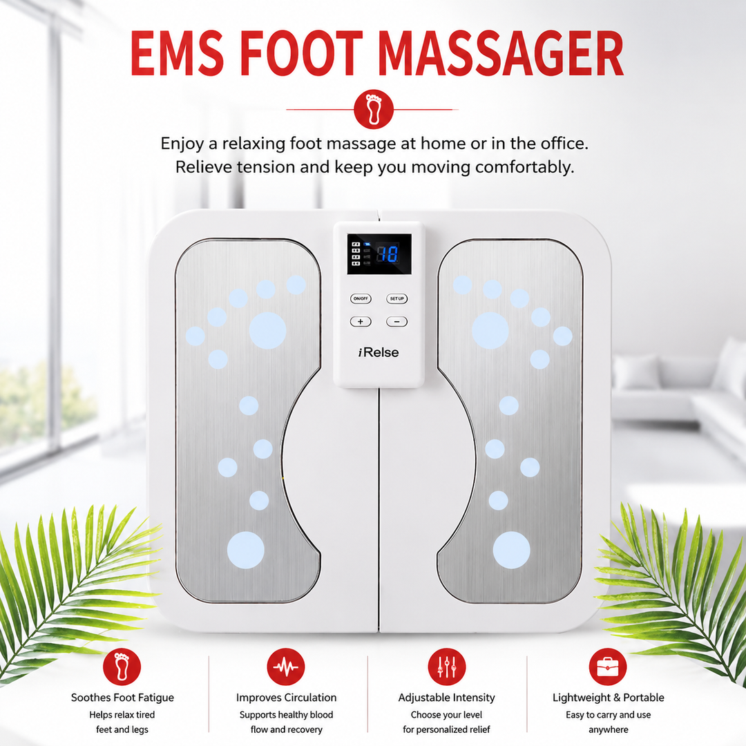 Premium EMS Foot Massager for Circulation TENS Electric Foot Pain Relief System with Heat Muscle Stimulation Adjustable Intensity Portable Home Use