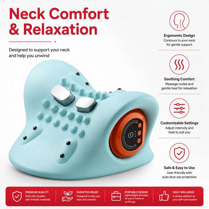 Premium EMS Heated Neck Massager Air Compression Cervical Support Vibration Infrared Heat Rechargeable Neck Device for Home Work Travel Daily Use Comfort