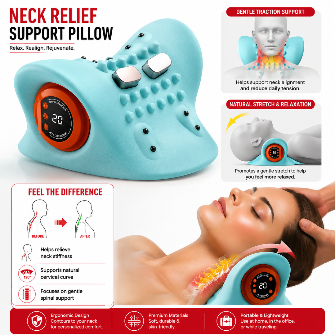 Premium EMS Heated Neck Massager Air Compression Cervical Support Vibration Infrared Heat Rechargeable Neck Device for Home Work Travel Daily Use Comfort