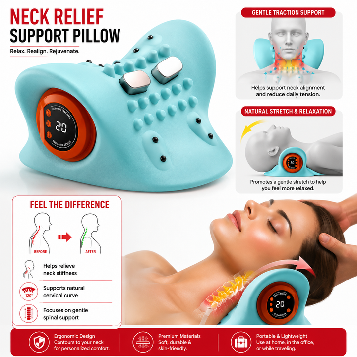 Premium EMS Heated Neck Massager Air Compression Cervical Support Vibration Infrared Heat Rechargeable Neck Device for Home Work Travel Daily Use Comfort