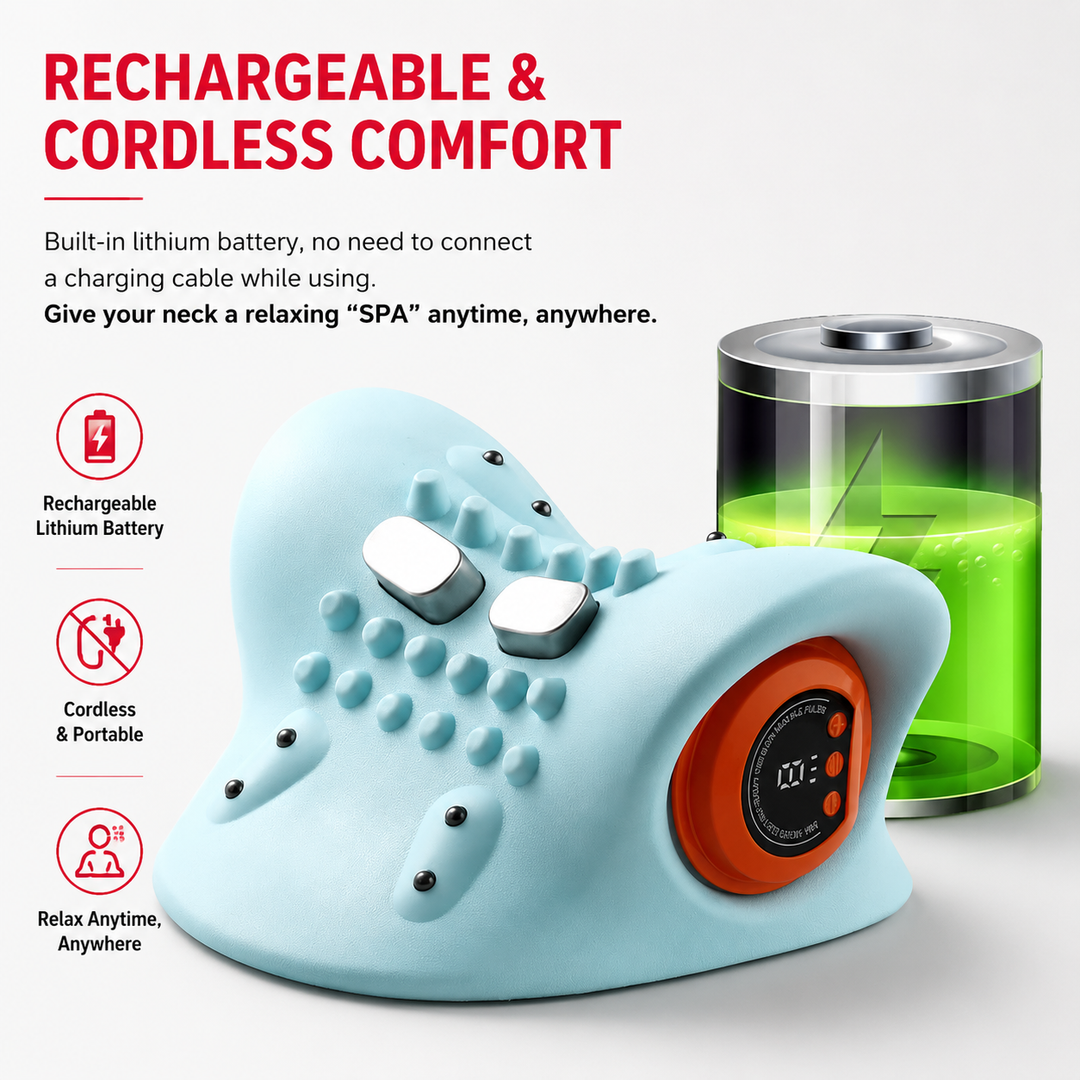 Premium EMS Heated Neck Massager Air Compression Cervical Support Vibration Infrared Heat Rechargeable Neck Device for Home Work Travel Daily Use Comfort