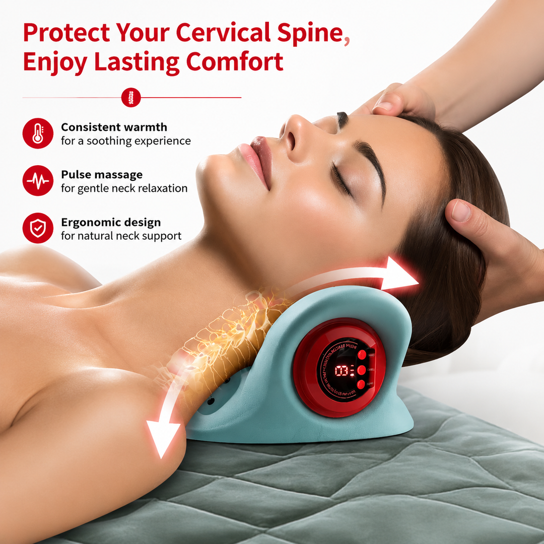 Premium EMS Heated Neck Massager Air Compression Cervical Support Vibration Infrared Heat Rechargeable Neck Device for Home Work Travel Daily Use Comfort
