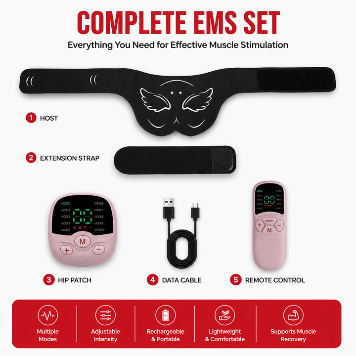 Premium EMS Hip Trainer Remote Control Glute Muscle Stimulator 10 Modes 30 Levels USB Rechargeable Buttocks Toning Body Massage Device Wearable
