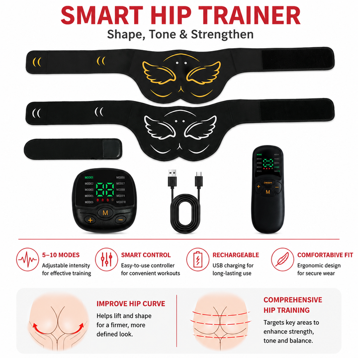 Premium EMS Hip Trainer Remote Control Glute Muscle Stimulator 10 Modes 30 Levels USB Rechargeable Buttocks Toning Body Massage Device Wearable