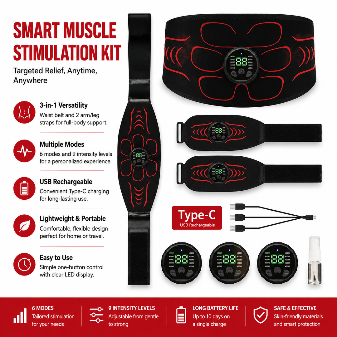 Premium EMS Muscle Stimulation Belt Abdominal Toning Trainer 10 Modes 39 Levels USB Rechargeable Waist Arm Leg Body Slimming Fitness Device