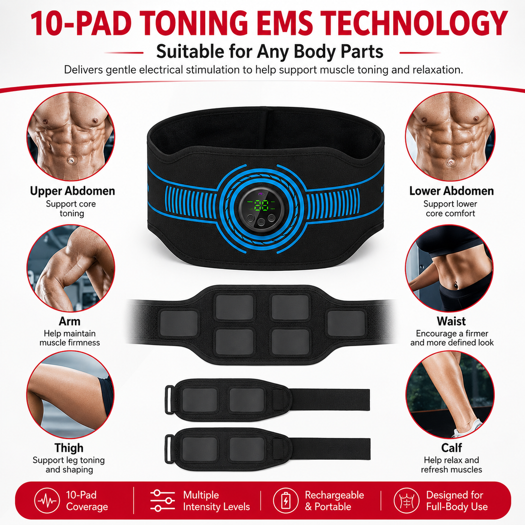 Premium EMS Muscle Stimulation Belt Abdominal Toning Trainer 10 Modes 39 Levels USB Rechargeable Waist Arm Leg Body Slimming Fitness Device