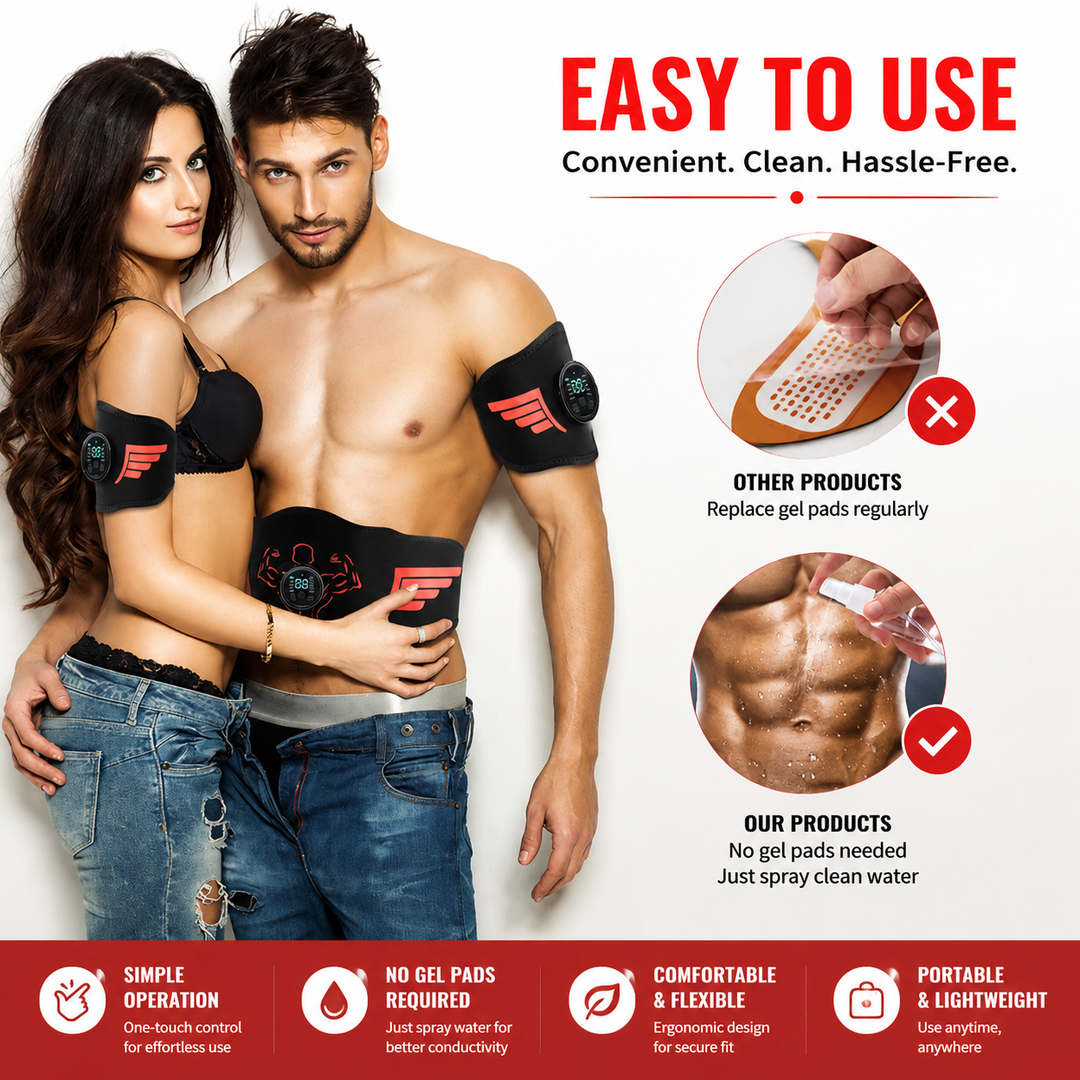 Premium EMS Muscle Stimulation Belt Abdominal Toning Trainer 10 Modes 39 Levels USB Rechargeable Waist Arm Leg Body Slimming Fitness Device