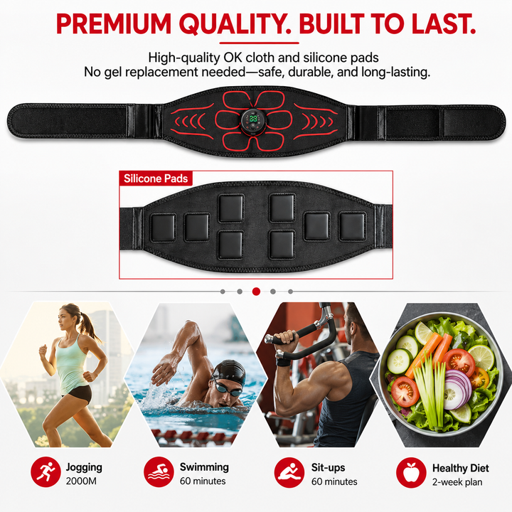 Premium EMS Muscle Stimulation Belt Abdominal Toning Trainer 10 Modes 39 Levels USB Rechargeable Waist Arm Leg Body Slimming Fitness Device