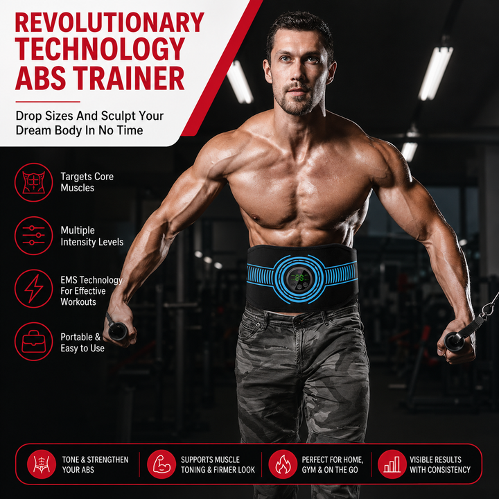 Premium EMS Muscle Stimulation Belt Abdominal Toning Trainer 10 Modes 39 Levels USB Rechargeable Waist Arm Leg Body Slimming Fitness Device