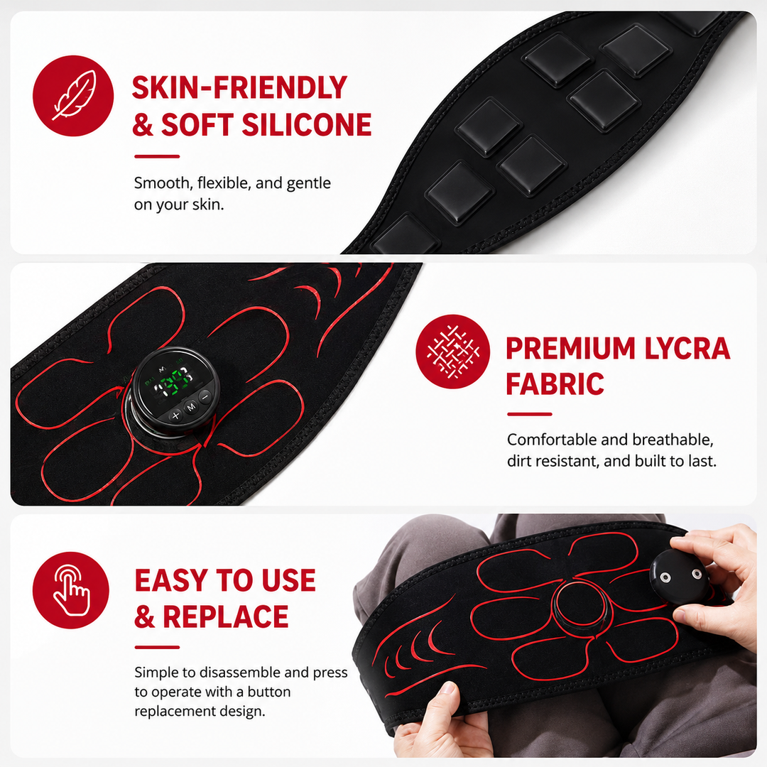 Premium EMS Muscle Stimulation Belt Abdominal Toning Trainer 10 Modes 39 Levels USB Rechargeable Waist Arm Leg Body Slimming Fitness Device