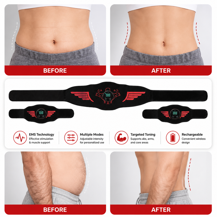 Premium EMS Muscle Stimulation Belt Abdominal Toning Trainer 10 Modes 39 Levels USB Rechargeable Waist Arm Leg Body Slimming Fitness Device