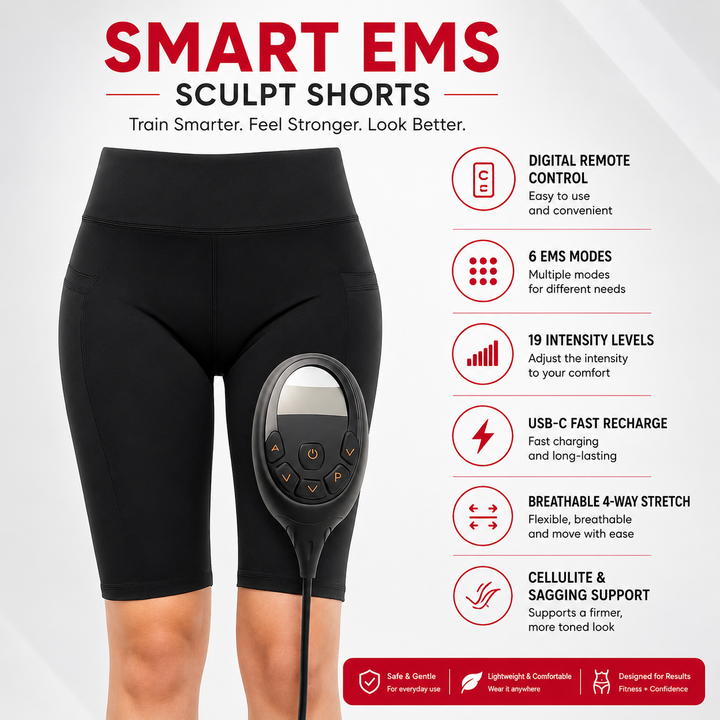 Premium EMS Muscle Stimulation Massage Pants Wearable Microcurrent Shorts 6 Modes USB Rechargeable Slimming Yoga Leg Relaxation Massage Device