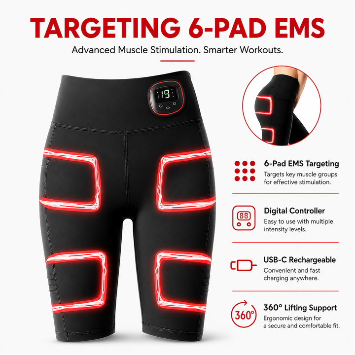 Premium EMS Muscle Stimulation Massage Pants Wearable Microcurrent Shorts 6 Modes USB Rechargeable Slimming Yoga Leg Relaxation Massage Device