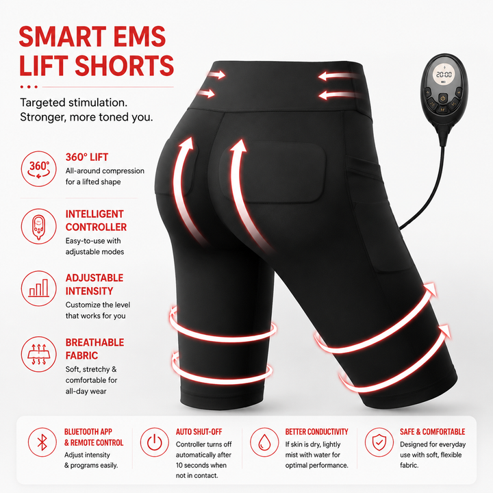 Premium EMS Muscle Stimulation Massage Pants Wearable Microcurrent Shorts 6 Modes USB Rechargeable Washable Lower Body Relaxation Therapy Leg Support Shorts