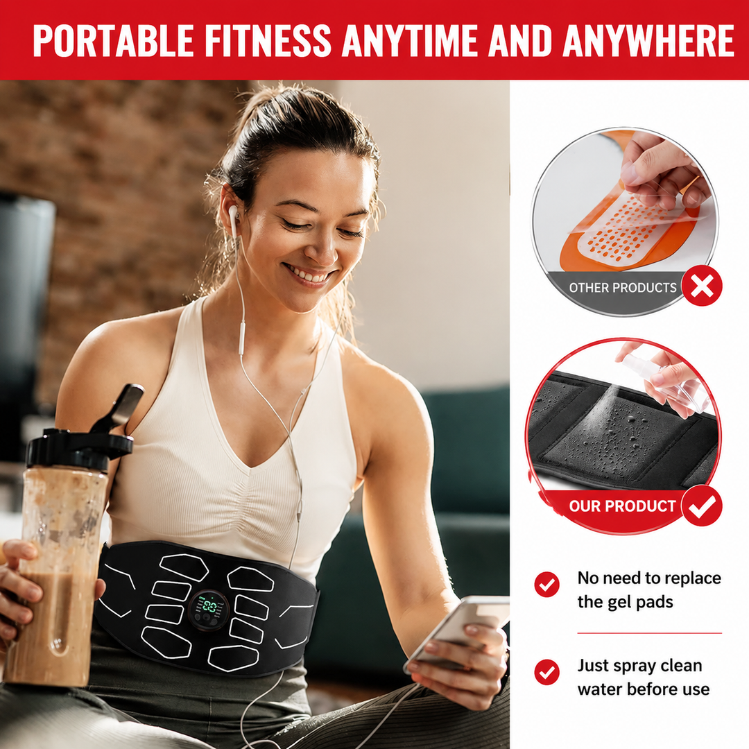 Premium EMS Training Belt Muscle Stimulator Abdominal Fitness Belt USB Rechargeable 10 Programs 30 Levels Adjustable Waist Trainer Home Gym Workout Device