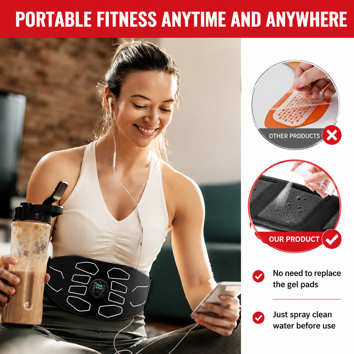 Premium EMS Training Belt Muscle Stimulator Abdominal Fitness Belt USB Rechargeable 10 Programs 30 Levels Adjustable Waist Trainer Home Gym Workout Device