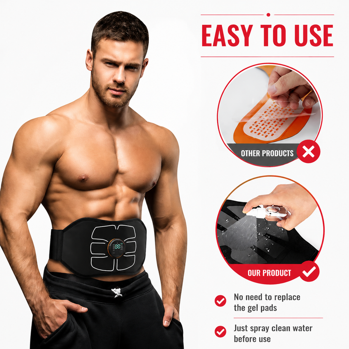 Premium EMS Training Belt Muscle Stimulator Abdominal Fitness Belt USB Rechargeable 10 Programs 30 Levels Adjustable Waist Trainer Home Gym Workout Device