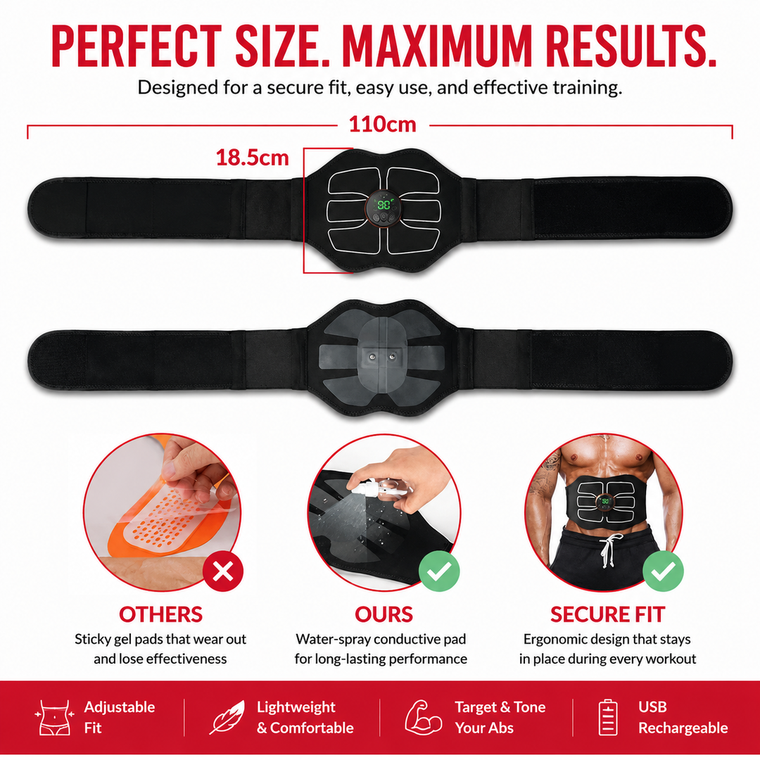 Premium EMS Training Belt Muscle Stimulator Abdominal Fitness Belt USB Rechargeable 10 Programs 30 Levels Adjustable Waist Trainer Home Gym Workout Device