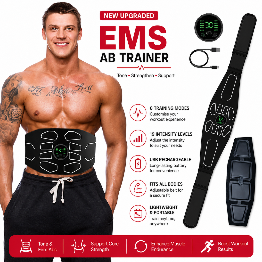 Premium EMS Training Belt Muscle Stimulator Abdominal Fitness Belt USB Rechargeable 10 Programs 30 Levels Adjustable Waist Trainer Home Gym Workout Device