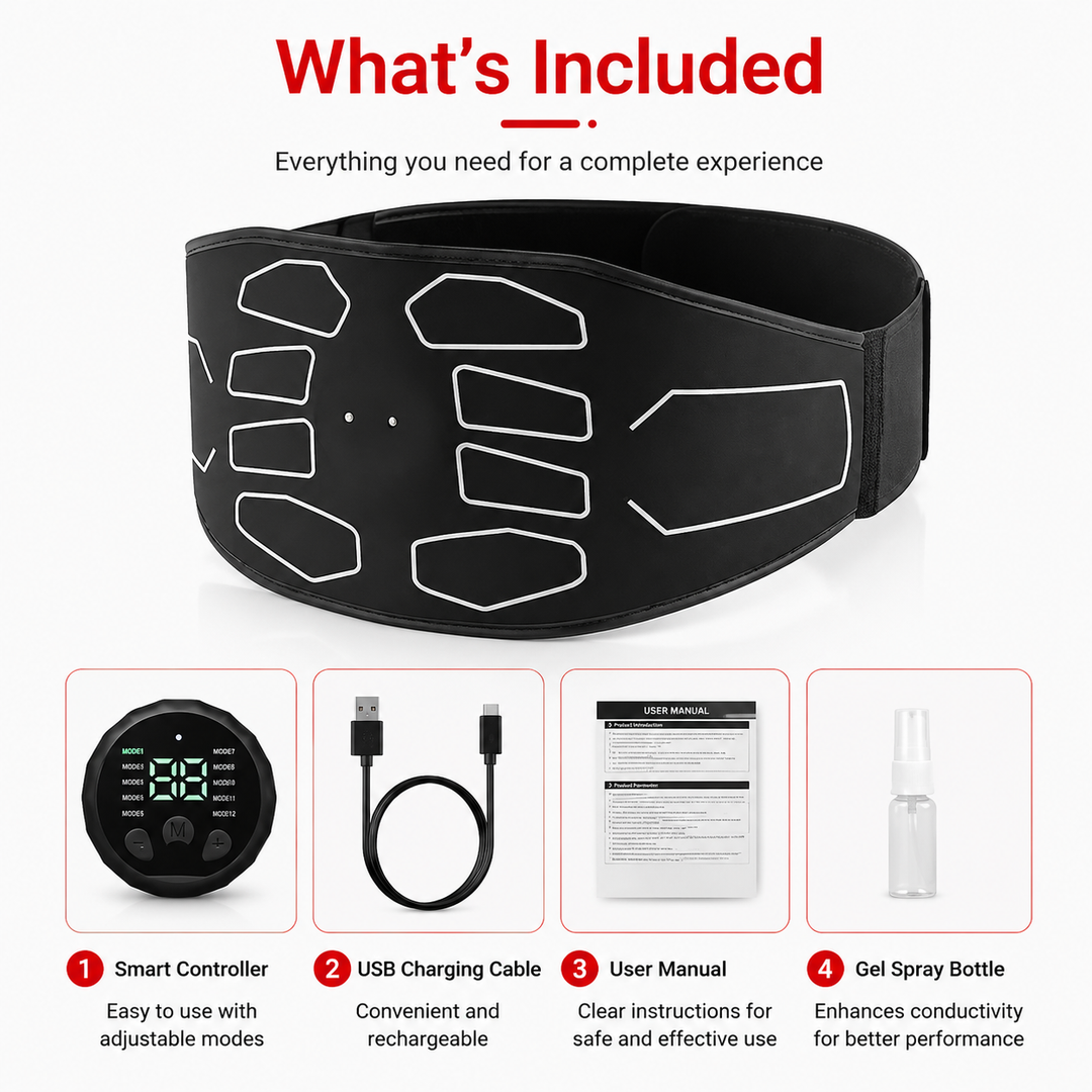 Premium EMS Training Belt Muscle Stimulator Abdominal Fitness Belt USB Rechargeable 10 Programs 30 Levels Adjustable Waist Trainer Home Gym Workout Device