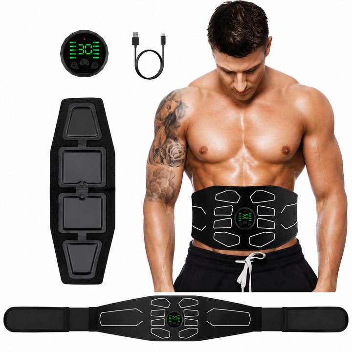 Premium EMS Training Belt Muscle Stimulator Abdominal Fitness Belt USB Rechargeable 10 Programs 30 Levels Adjustable Waist Trainer Home Gym Workout Device