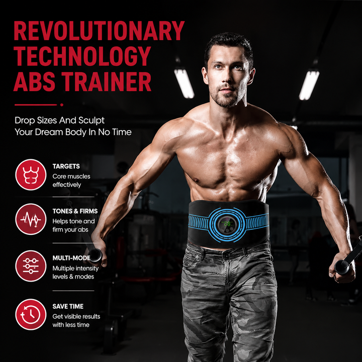 Premium EMS Training Belt Muscle Stimulator Adjustable Abs Arms Legs USB Rechargeable 10 Modes 39 Levels LCD Display Gym Fitness Daily Use Support Device